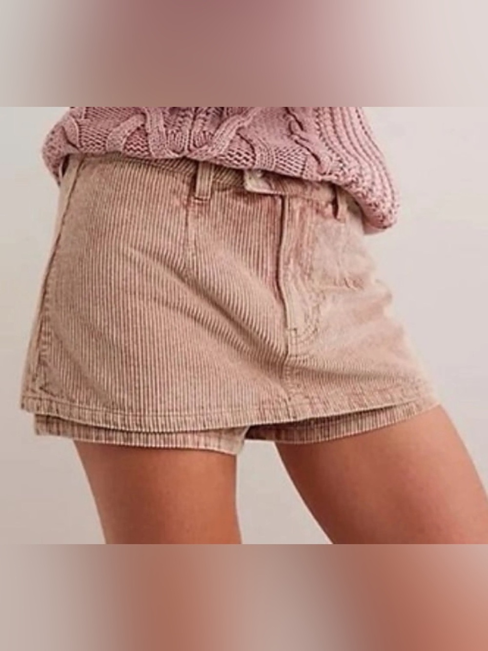Nwt We The Free Gallivanting Peekaboo Skort in a textured pink tan corduroy
